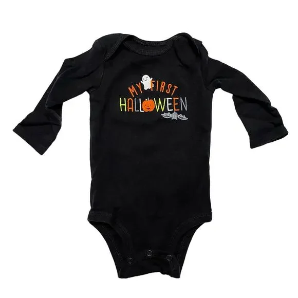 Carters My First Halloween Black Embroidered Long Sleeve Bodysuit Unisex Size 6M