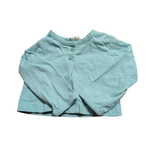 Carter's Baby Girl Aqua Blue Scalloped Neck Long Sleeve Cardigan Size 6 Months