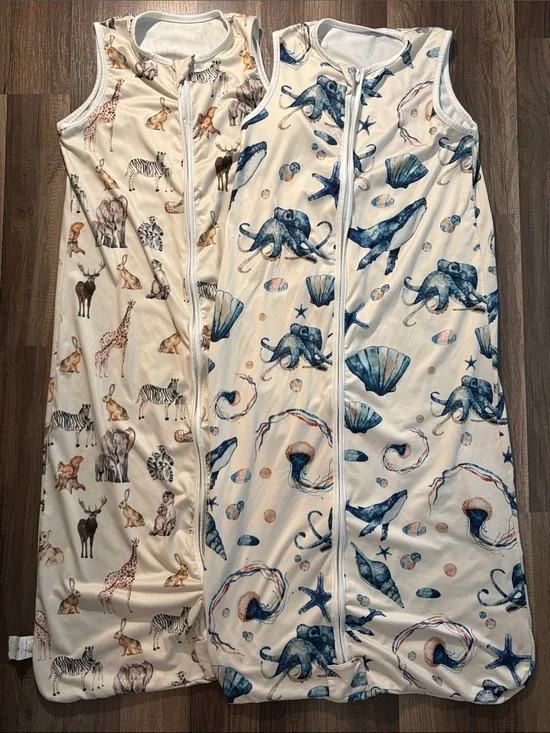 2-Pack Baby Sleep Sacks - Ocean & Safari Prints in Cream and Blue