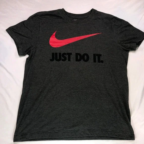 Nike Just Do It Graphic T-Shirt Mens Medium Grey Red Swoosh Athletic Tee 00677