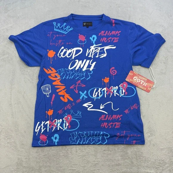 Waimea T‎ Shirt Mens Large Blue Graffiti Good Vibes Only Savage Streetwear Tee