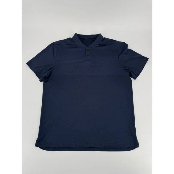 VRST Mens Navy Blue Blade Collar Performance Polo Shirt Textured Short Sleeve