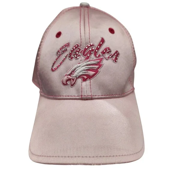 Reebok Philadelphia Eagles NFL Womens Pink Satin Rhinestone Adjustable Hat Cap