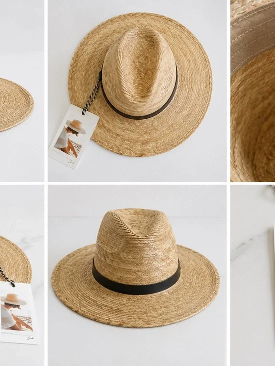 California brand - Wide Brim Straw Fedora Hat with Black Band