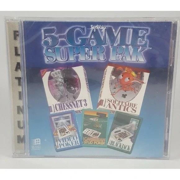 5-Game Super Pak (CD-ROM, Windows 95, 1995) 3.1 or Higher Chess Black Jack Poker