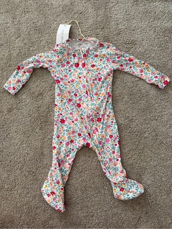 Angel Dear White Floral 2 Way Zip Footed One-Piece