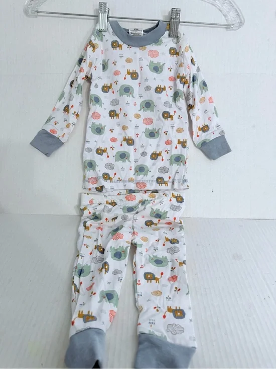 Giggles Infant Boys White Animal Print Pajama Set with Gray Trim