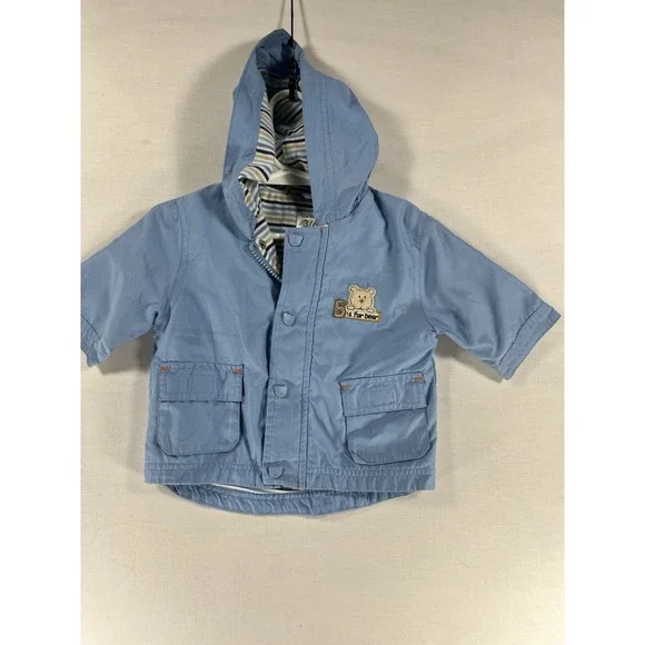 Carter's Baby Boy Jacket 3-6M Hooded Blue Striped Lining 