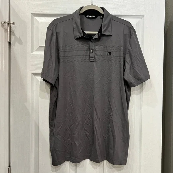 TravisMathew Polo Shirt Cotton Polyester Grey Striped Athletic Modern XL