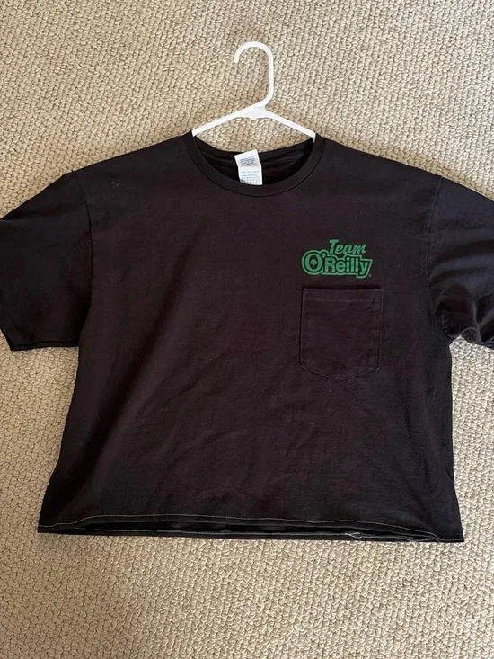 Custom cropped Team O'Reilly Black Pocket Tee with Green Logo