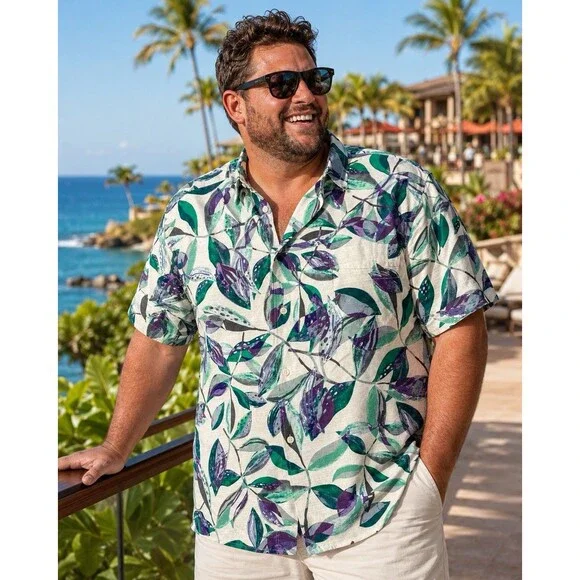 Tommy Bahama 100% Silk Tropical Leaf Short Sleeve Button Up Shirt Men’s XXL