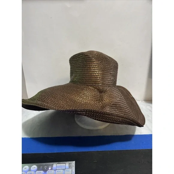 Kokin New York Brown Tan Wide Brim Woven Straw Sun Hat Shiny Hat 56cm, 22