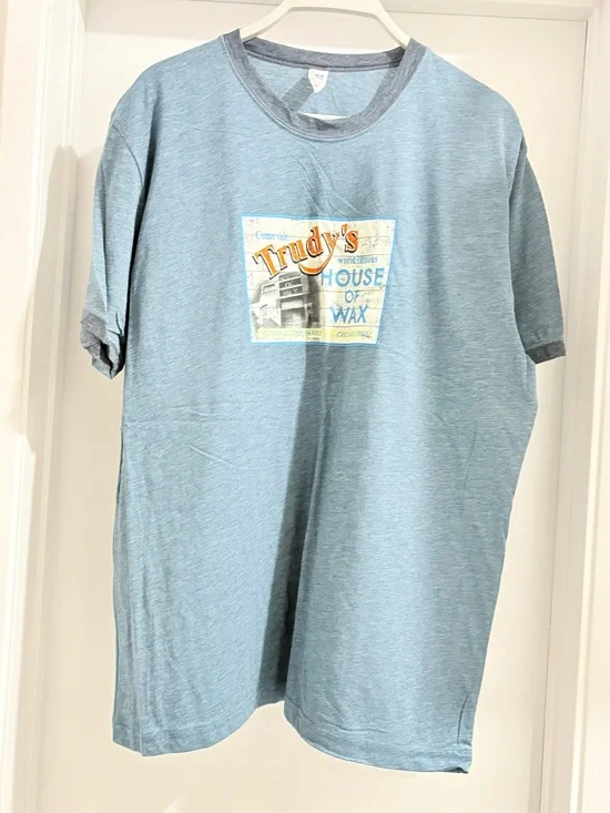 Next Level Apparel light blue heather vintage graphic ringer tee