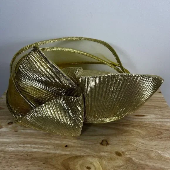 Created for Essence by Mail Gold Pleated Metallic Fascinator Hat Church Wedding