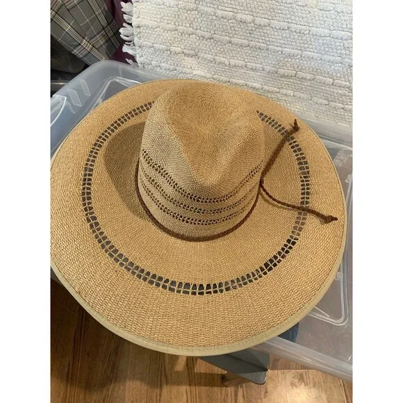Scala Womens Floppy Hat with Braided band Natural One Size Wide Brim