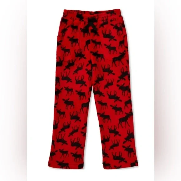 Red Moose Print Fluffy Pajama Pants #1037