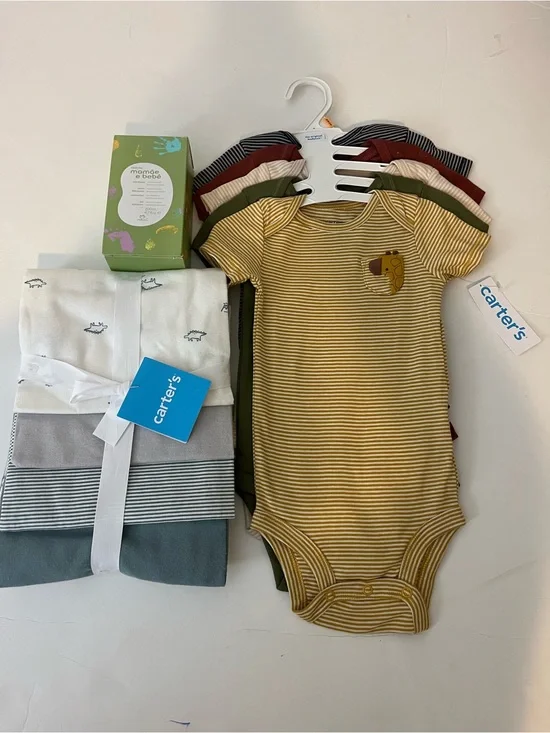 Carter's Yellow Striped Short-Sleeve Bodysuit with Puppy Patch bundle