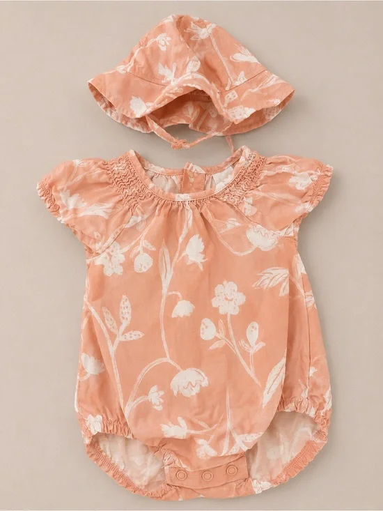 Carter’s - Bubble Romper W/ Sun Hat & Floral Print (Cotton) - NB