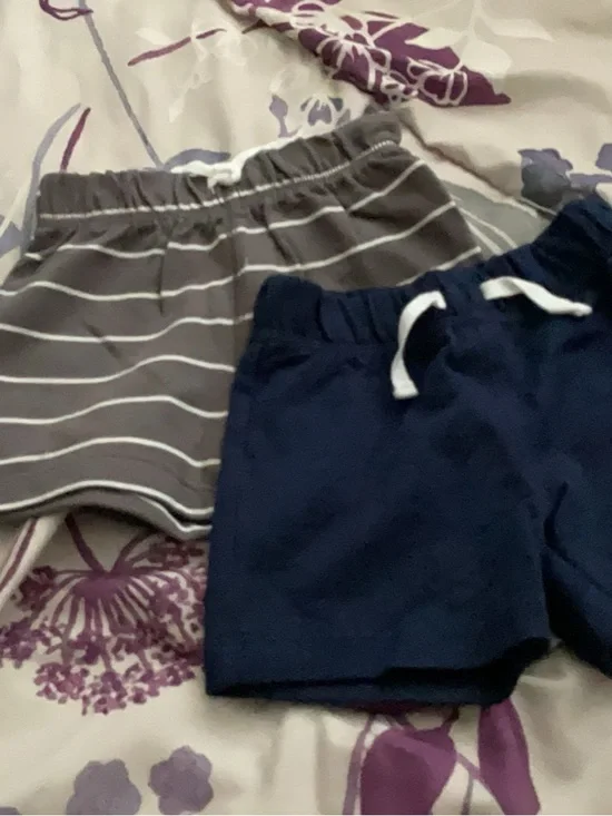 Carter's Navy Solid & Gray Striped Cotton Shorts Duo NWOT