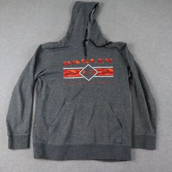 Oakley Hoodie Mens Medium Regular Fit Pullover Knit Sweatshirt Gray Long‎ Sleeve