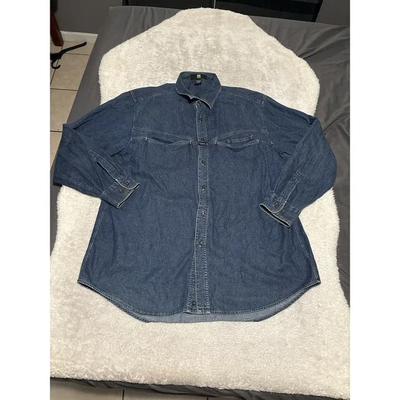 Marithe Francois Girbaud Men's Blue Button‎ Down Denim Shirt Size XL