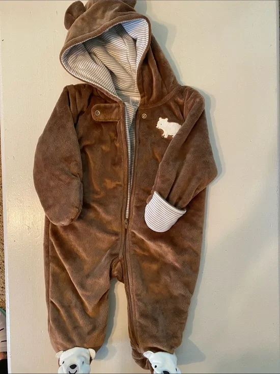 Carter’s “Just One You” Cozy Brown Hooded Baby One-Piece with Bear Accent
