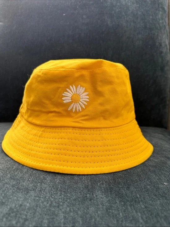 Yellow Daisy Embroidered Kids Bucket Hat