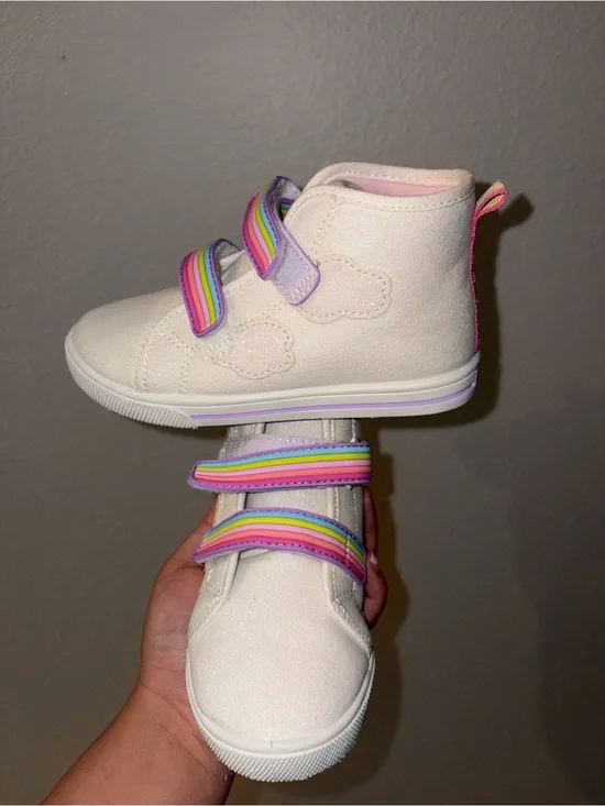 Carter's Rainbow Strap High Top Sneakers Toddler Girls Size 11 White Glitter
