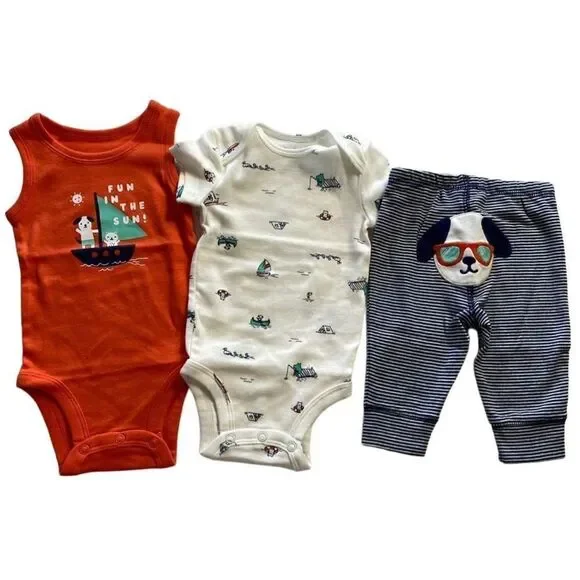 Carter's Baby Boy 3 Month 3-Piece Sailboat Bodysuit & Pants Set