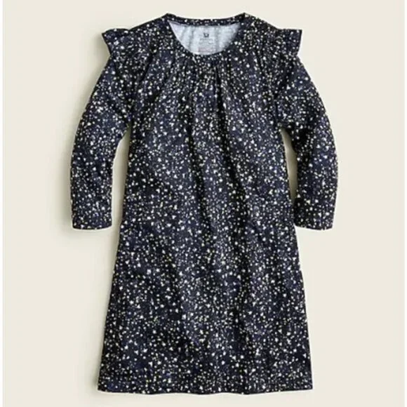 NEW J Crew CREWCUTS Star Print Ruffle Trim Nightgown in Black/Gold/Blue