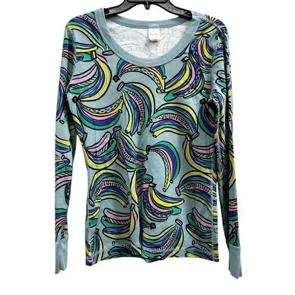 HANNA ANDERSSON long sleeve light blue tropical fruit banana sleep top sz M