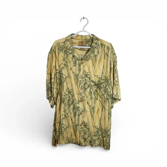 Jamaica‎ Jaxx Mens 100% Silk Bamboo Print Short Sleeve Button Up Shirt XL