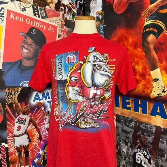 Vintage 90s Georgia Bulldogs NCAA Football‎ Capitol Graphics Tee Red Sz Medium