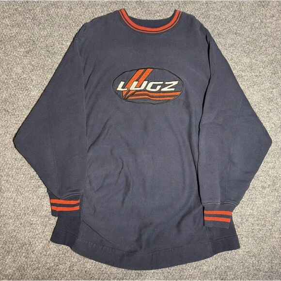 Vintage Lugz Crewneck Sweatshirt Pullover Y2K Skater Logo Navy Blue Size XXL