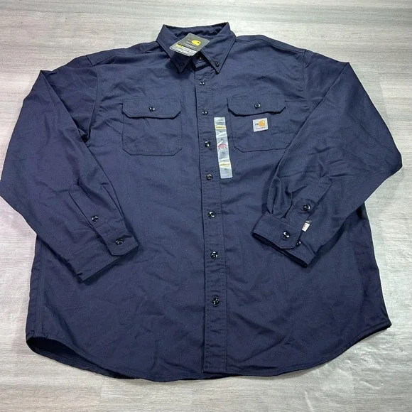 NEW Carhartt Shirt Mens XL Blue Flame Resistant FRS160 Button‎ Up Workwear