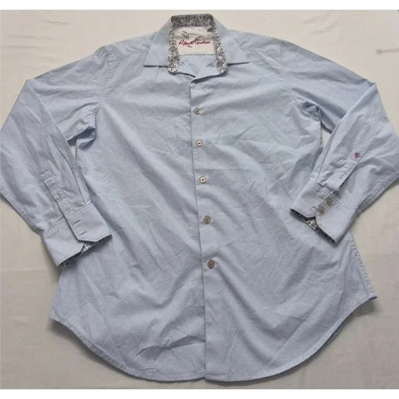 Robert Graham Classic fit men's white/blue strip bird pattern button up shirt LG