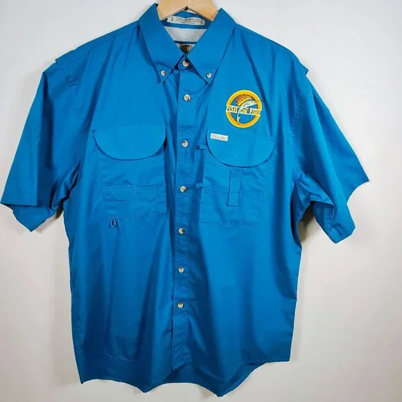 Tigar Hill Men's‎ Large Fishing Blue Short Sleeve Shirt