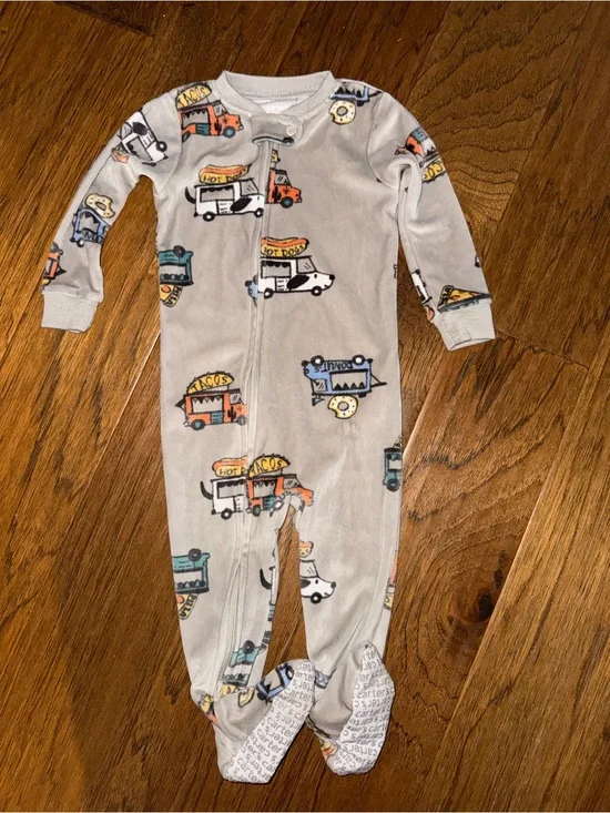Carter's Gray Footed One-Piece Pajamas with Colorful Food Truck Print