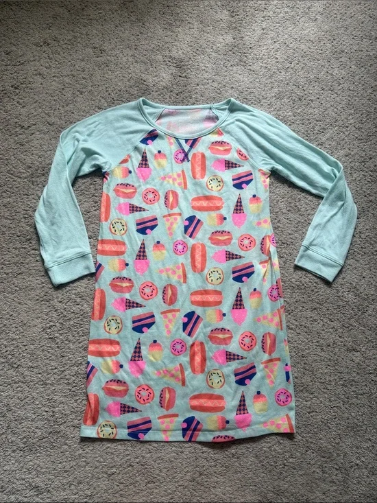 Cat & Jack Light Aqua Sleepdress with Pink, Coral and Navy Treat Print