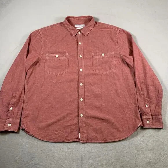 Lucky Brand Shirt‎ Mens XL Red Long Sleeve 100% Linen GI 2 Chest Pockets Classic