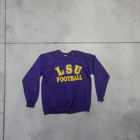 Vintage LSU Football Sweatshirt Trench Mfg Co Purple Raglan Crewneck Mens Medium