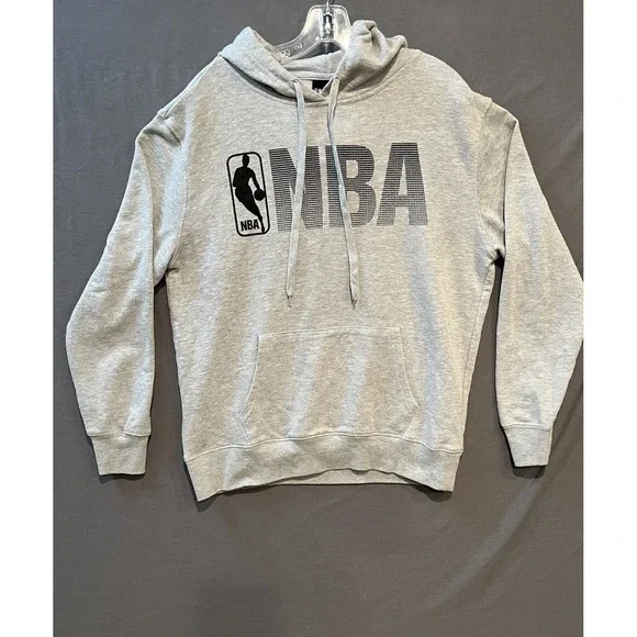 NBA Fleece Hoodie Mens Medium‎ Gray Pullover Hooded Sweatshirt Basketball Logo