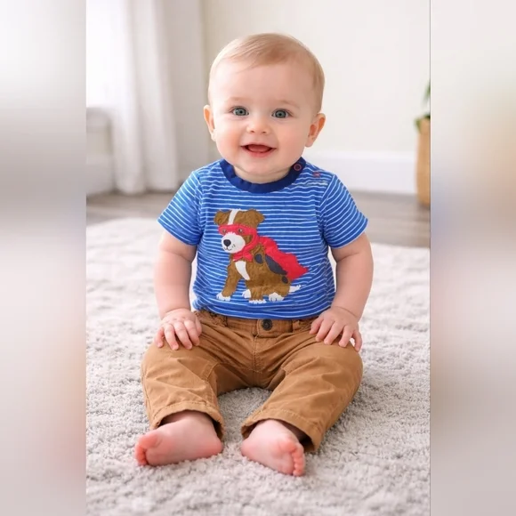 Blue Striped Dog Shirt and Brown Pants Set