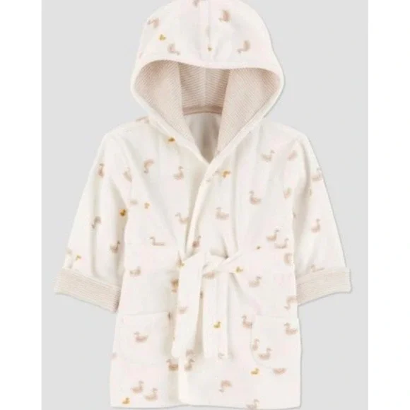 Carters Just One You NWT Baby Hooded Bath Robe White Duck Print : 0-9M