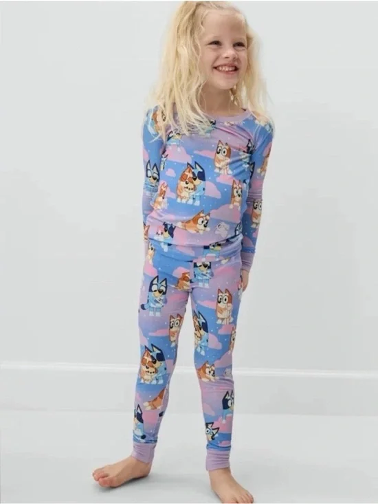 Little Sleepies Lavender & Blue Cartoon Puppy Pajama Set