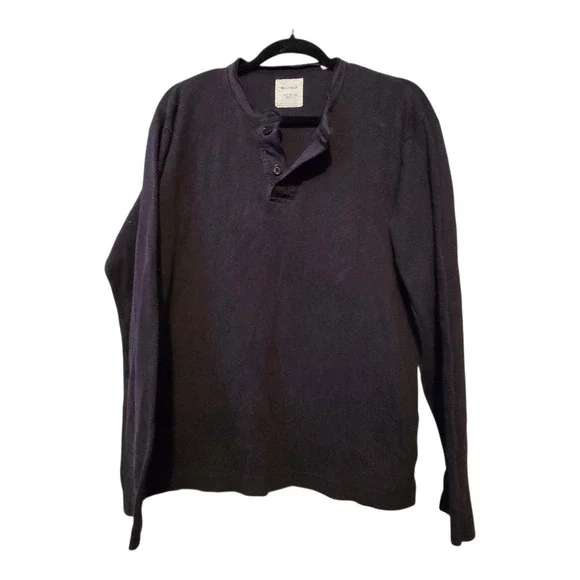 Billy Reid Henley Pullover Shirt Mens LG Charcoal‎ Blue Gray Long Sleeve Cotton