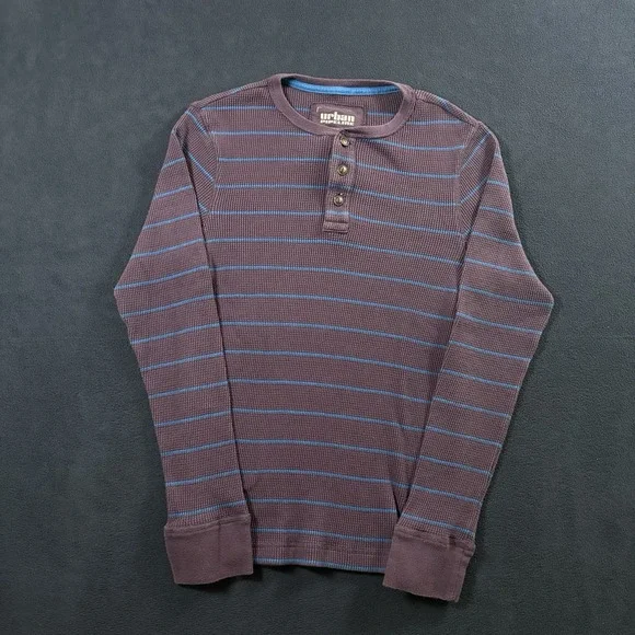 Urban Pipeline Waffle Knit Henley Shirt Mens S Purple Blue Striped Thermal Y2K