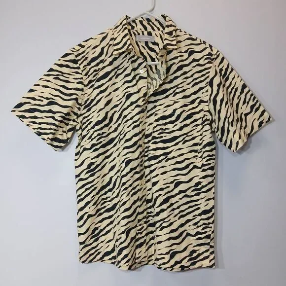 Everlane mens yellow black mens zebra stripes shirt casual shortsleeve
