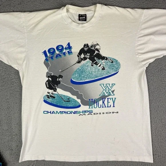 Vintage 90s Wisconsin Hockey High School State Tournament T Shirt WIAA‎ Rare XL