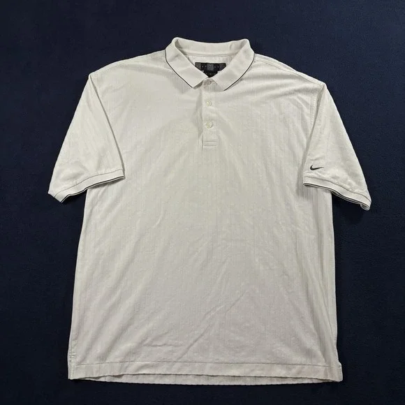 Vintage Nike Golf Shirt XL Ribbed Polo Cream White Y2K Dri Fit Short Sleeve